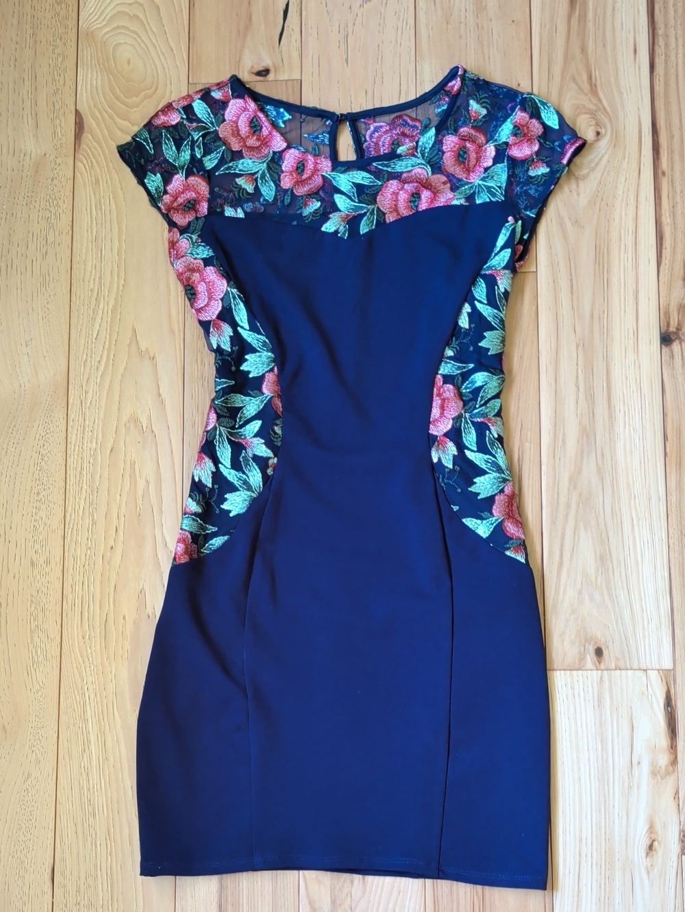 BCX Navy Mini Dress with Pink Floral Accents